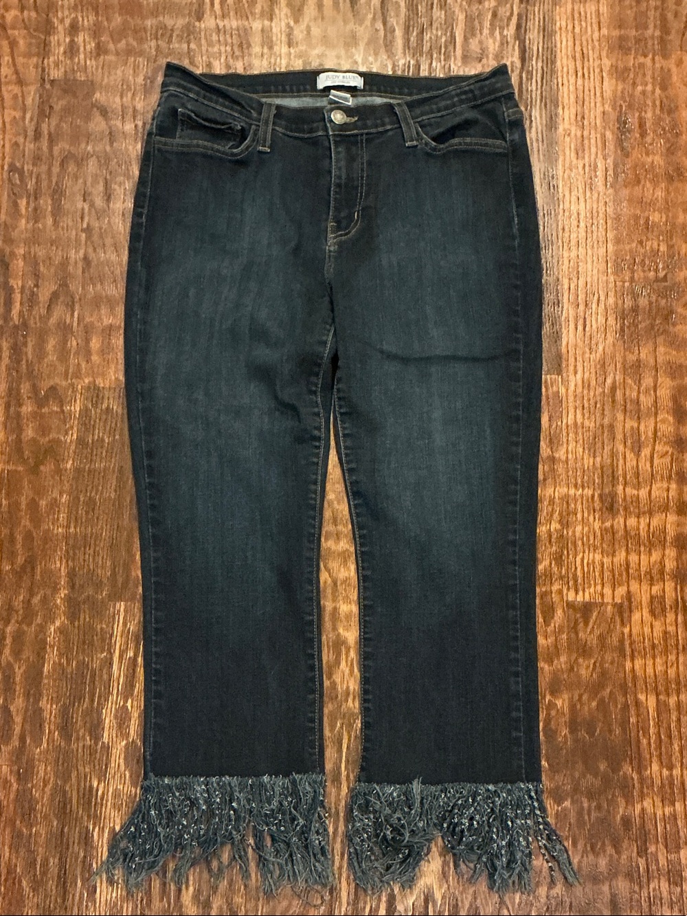 Judy Blue Dark Wash Boho Fringe Hem Cropped Jeans Size 15/32